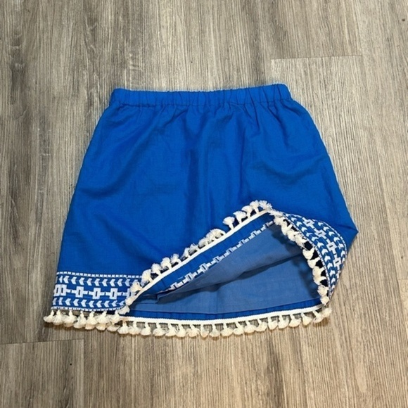 JCREW linen blend boho short skirt with embroidered tassel hem. Lined. Like new - Picture 10 of 10
